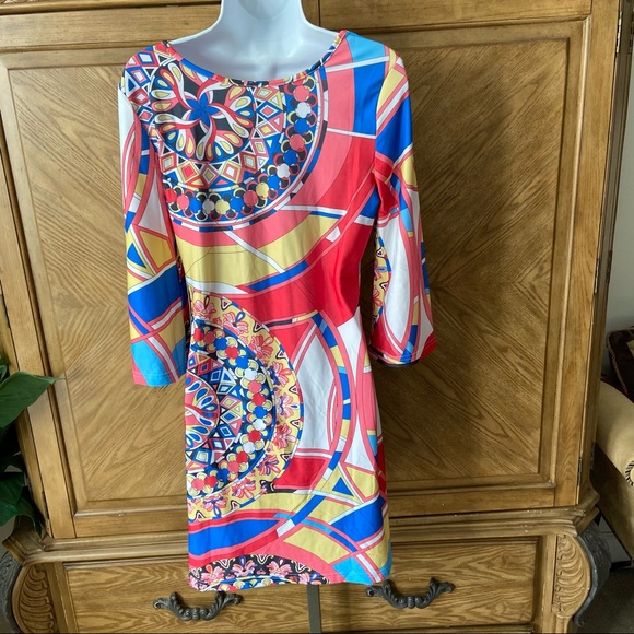 Multicolor floral Geo Print Bodycon shift dress - Picture 4 of 6